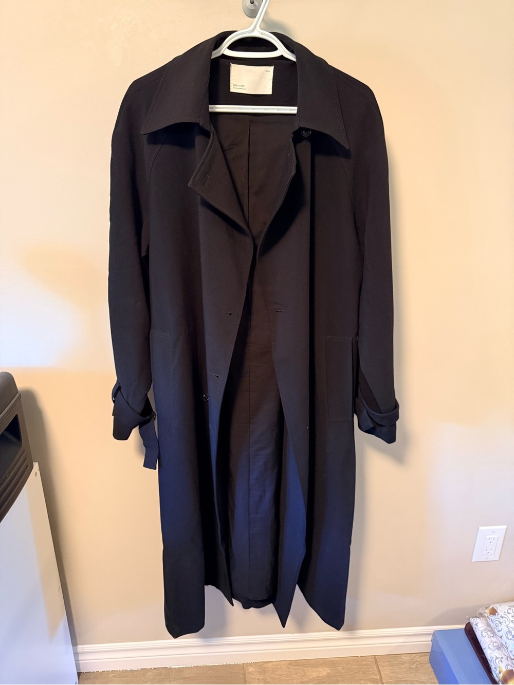 OAK + FORT Black Long Trench Coat